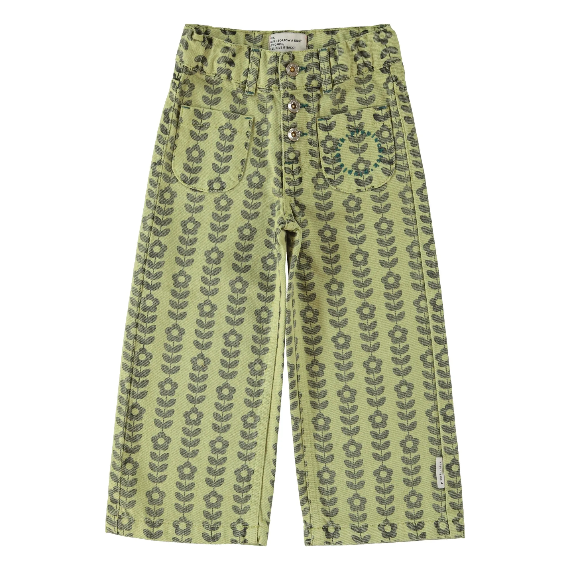 Pantalon Flare Fleuri Coton Bio | Vert- Image produit n°0