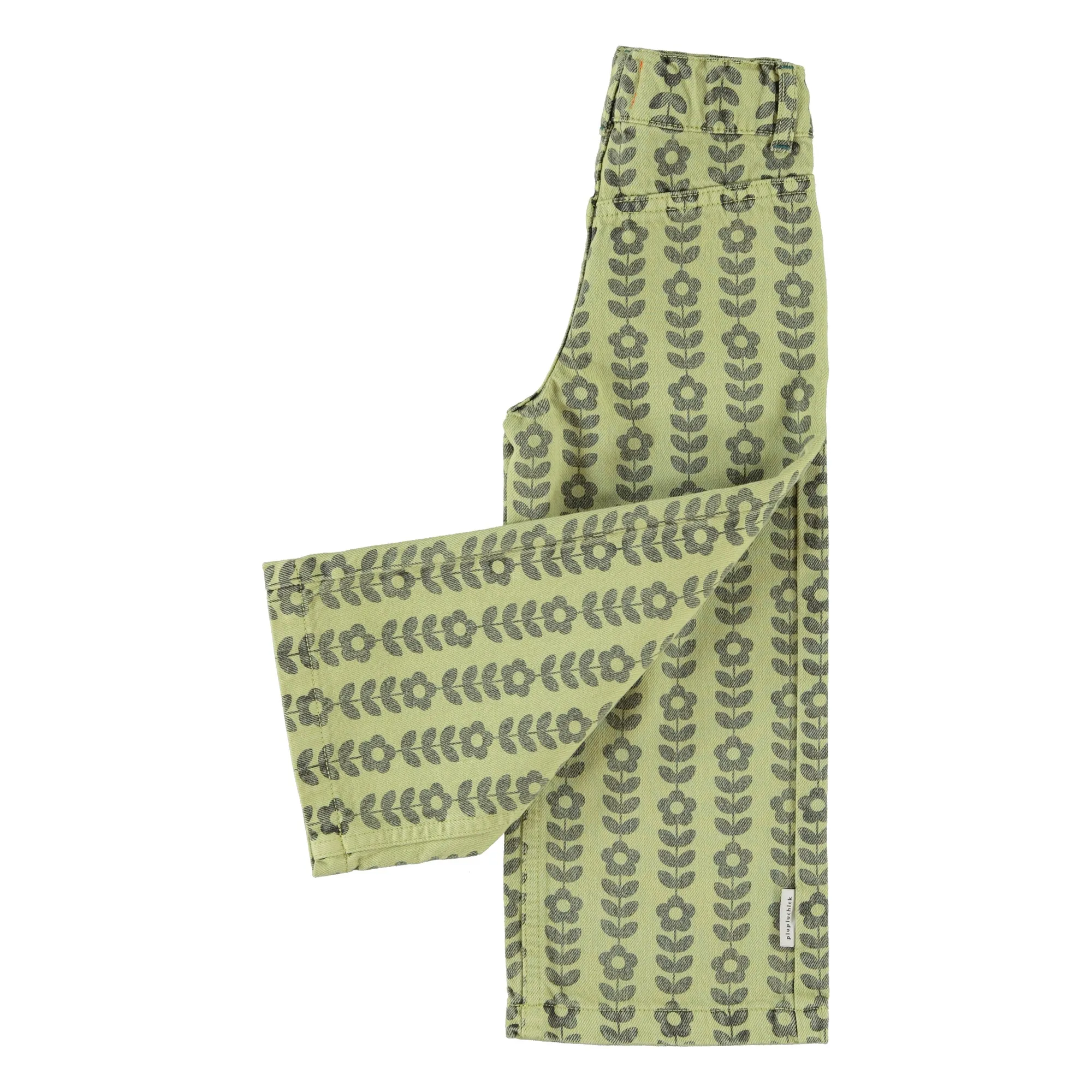 Pantalon Flare Fleuri Coton Bio | Vert- Image produit n°3