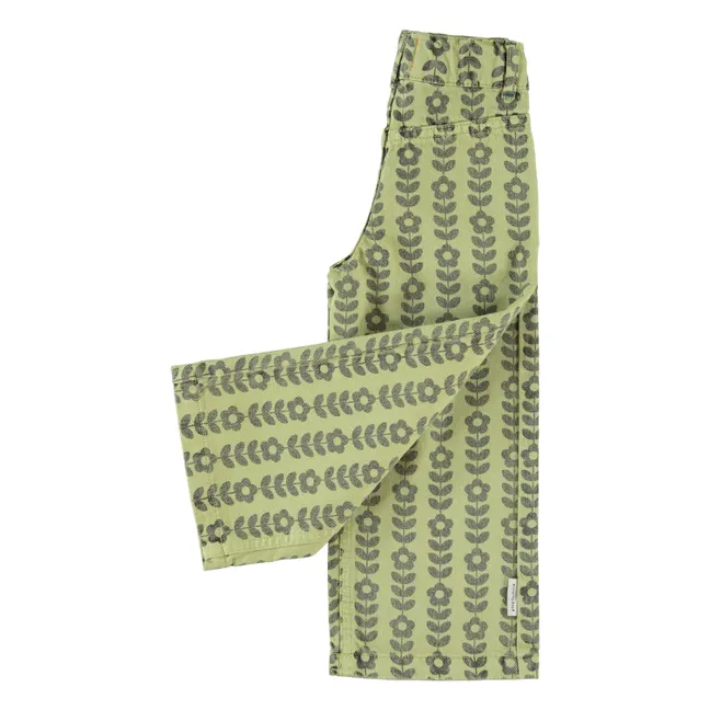Pantalon Flare Fleuri Coton Bio | Vert