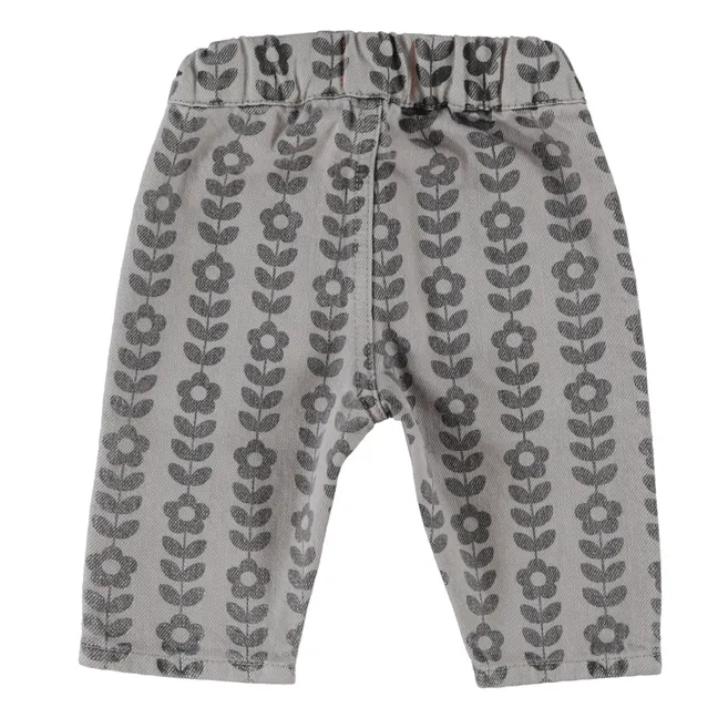 Pantalon Fleuri Coton Bio Bébé | Gris