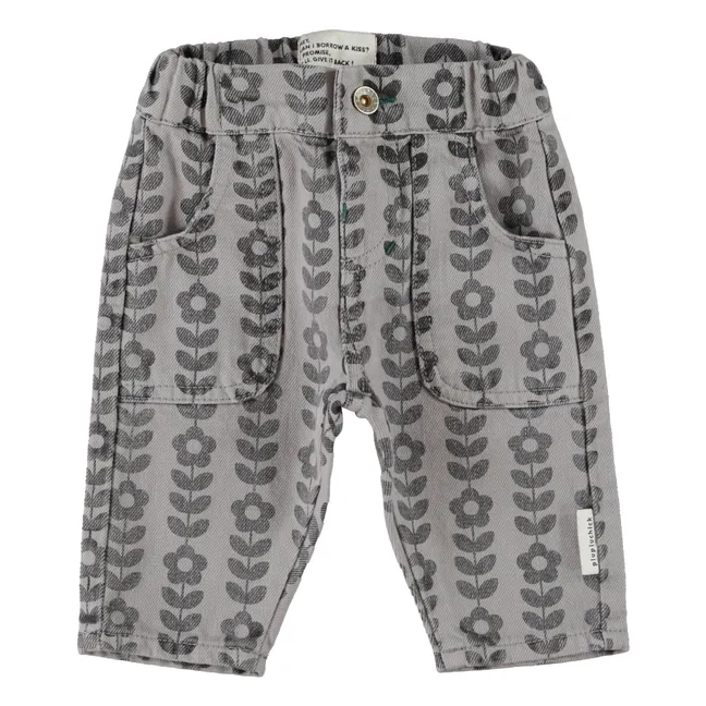 Pantalon Fleuri Coton Bio Bébé | Gris