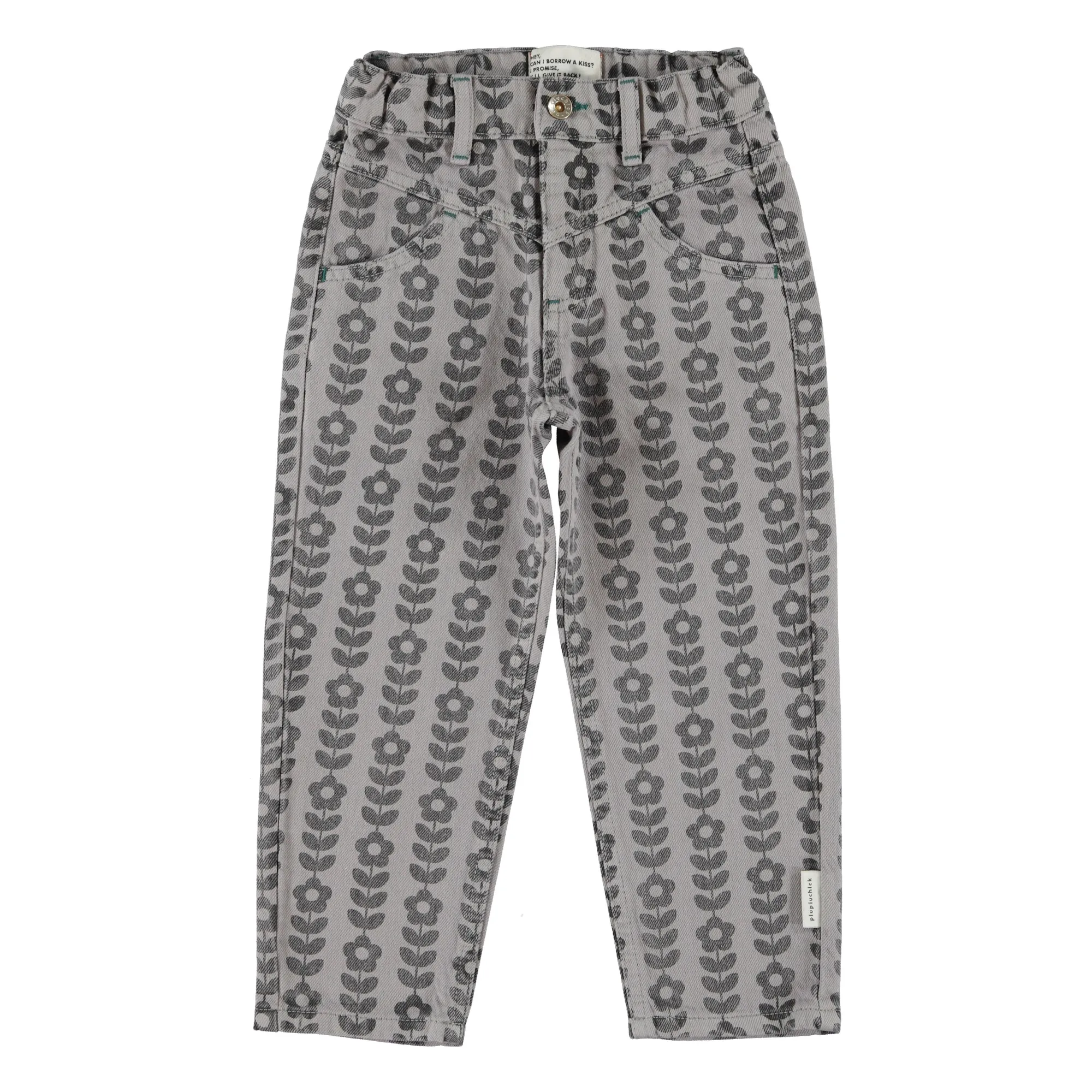 Pantalon Fleuri Coton Bio | Gris- Image produit n°0