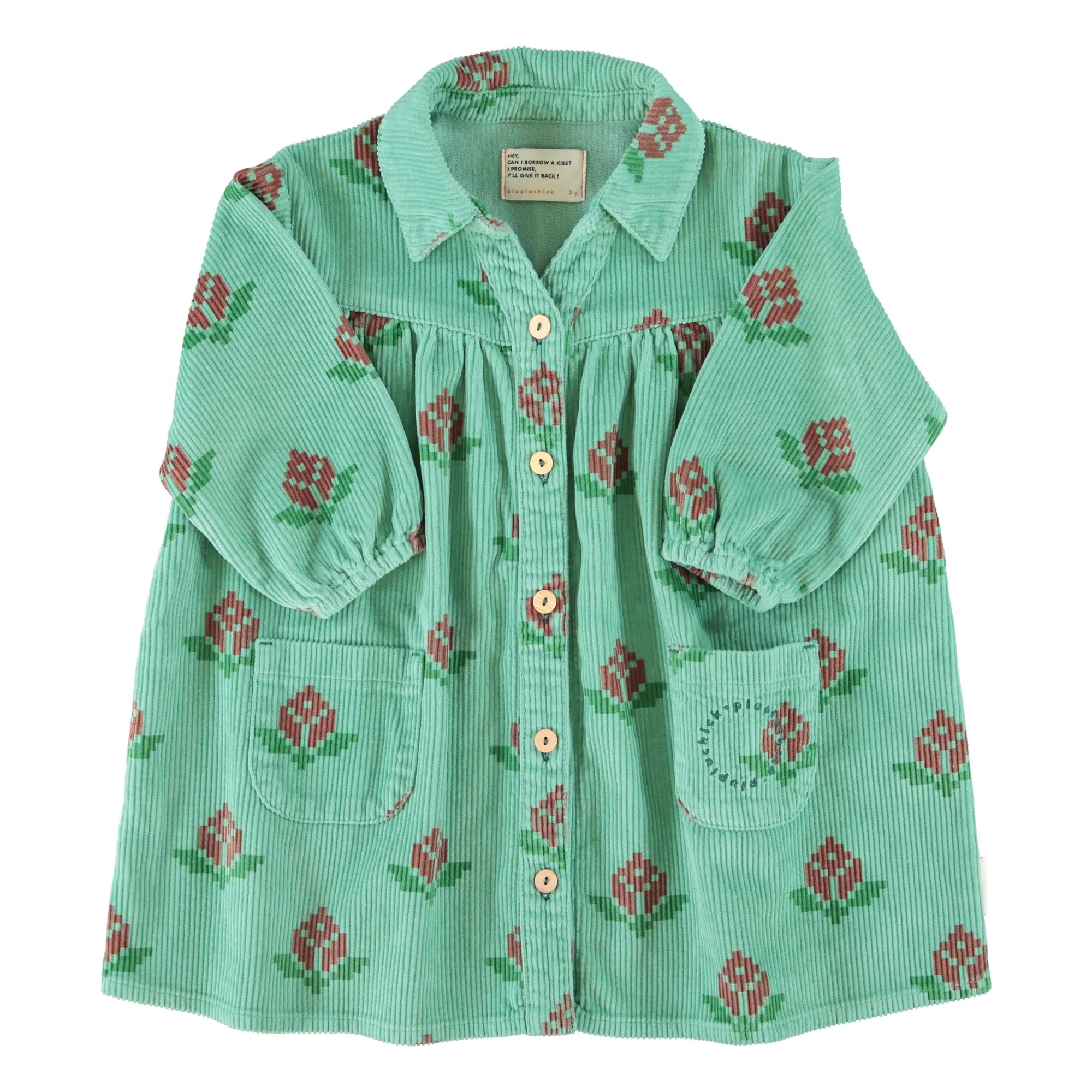Robe Fleurie Velours Côtelé Coton Bio | Vert- Image produit n°0