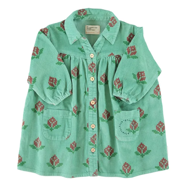 Robe Fleurie Velours Côtelé Coton Bio | Vert