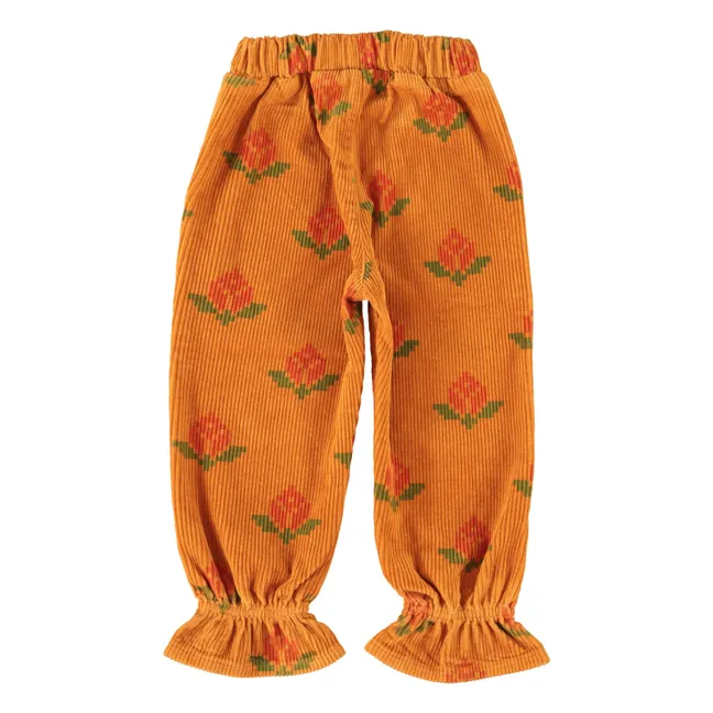 Pantalon Fleuri Velours Côtelé Coton Bio | Camel