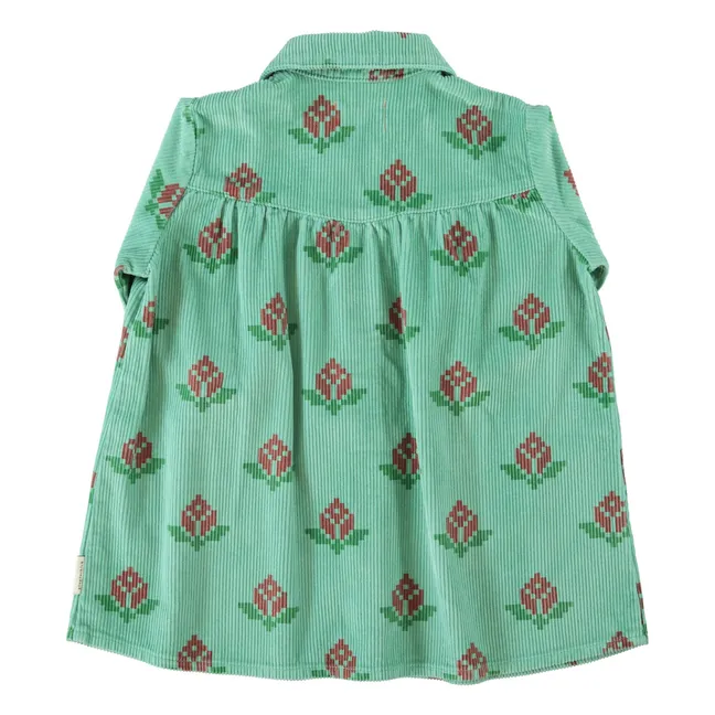Robe Fleurie Velours Côtelé Coton Bio | Vert