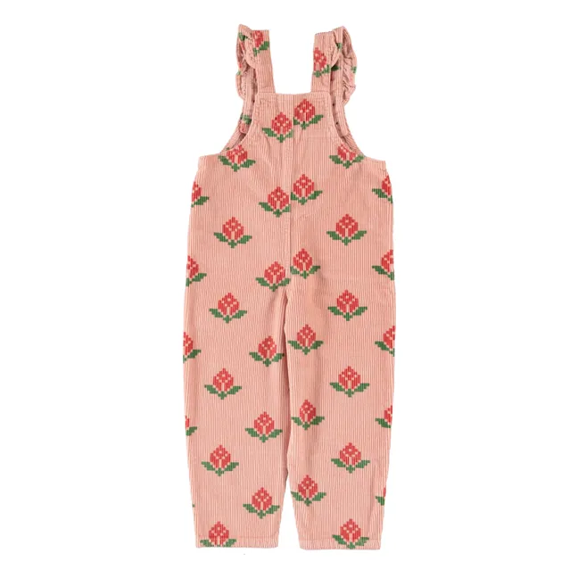 Salopette Fleurie Velours Côtelé Coton Bio | Rose