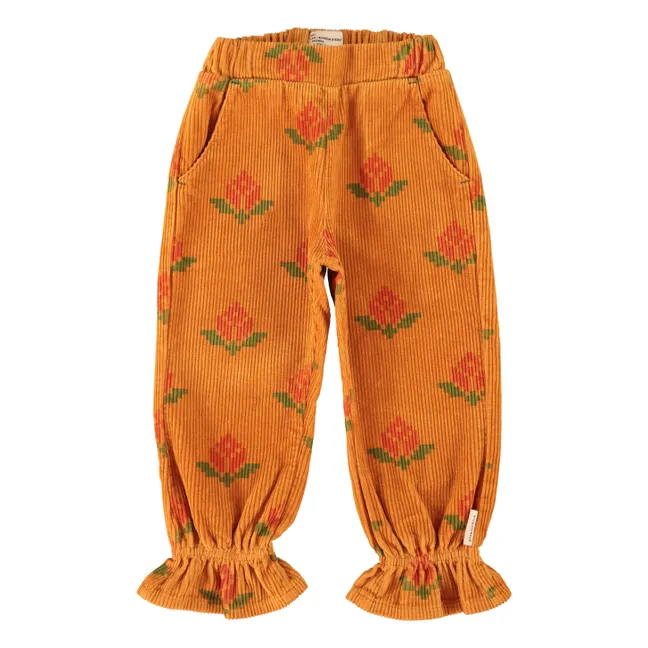Pantalon Fleuri Velours Côtelé Coton Bio | Camel