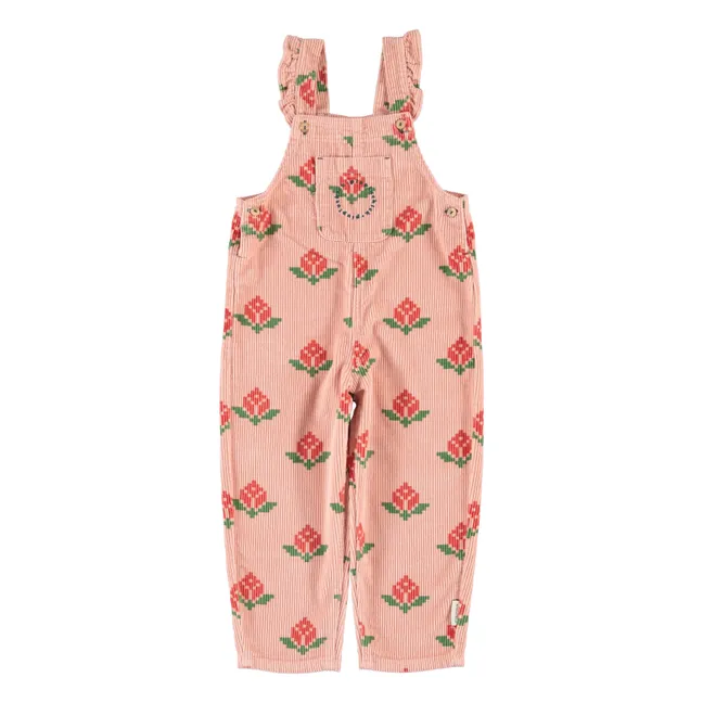Salopette Fleurie Velours Côtelé Coton Bio | Rose