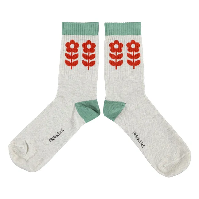 Chaussettes Fleuries | Gris chiné