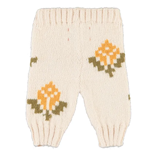 Legging Fleuri Maille | Ecru