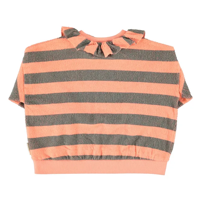 Sweat Col Rayé Eponge Coton Bio | Corail