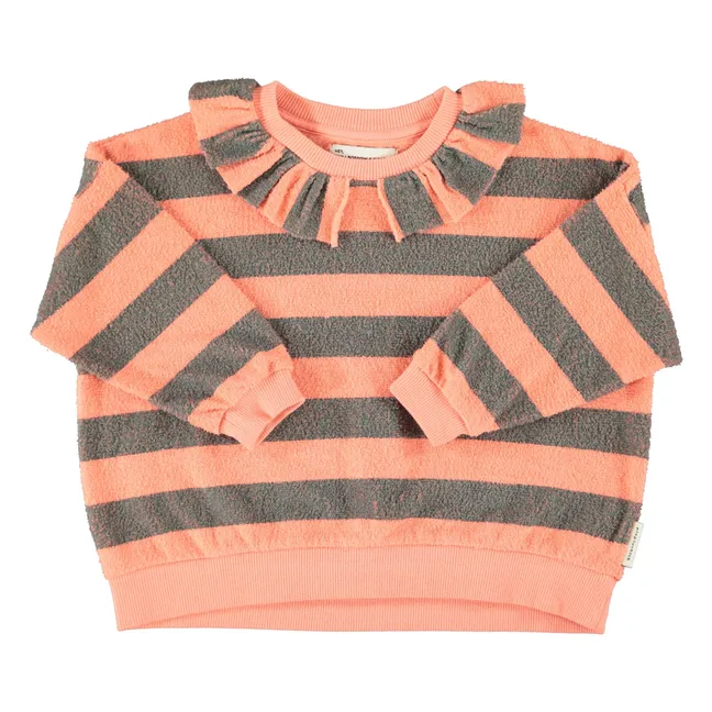 Sweat Col Rayé Eponge Coton Bio | Corail