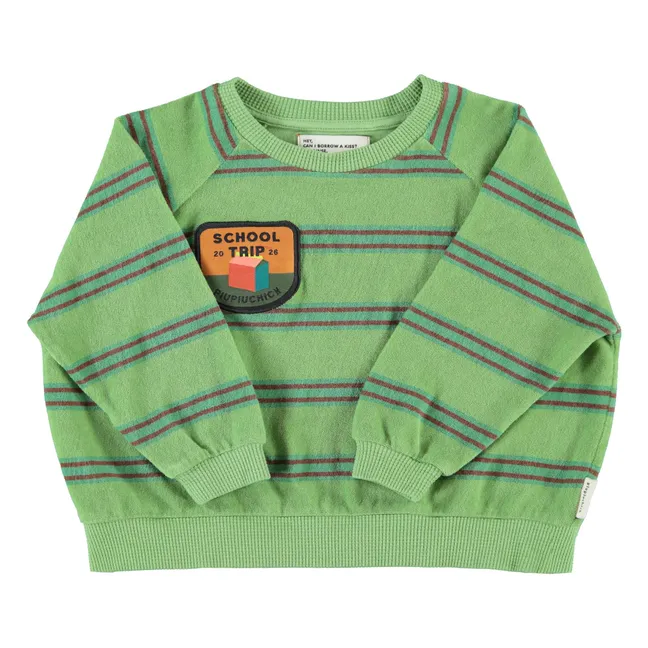 Sweat Rayé Eponge Coton Bio | Vert
