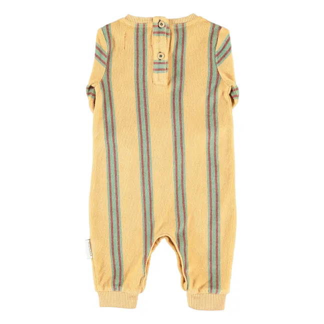 Organic cotton terry striped jumpsuit | Yellow