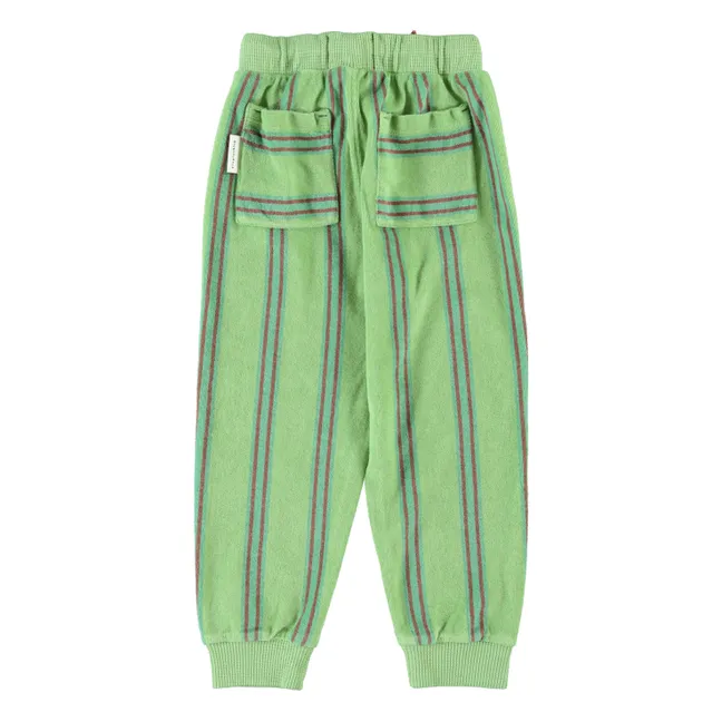 Organic cotton terry striped joggers | Green
