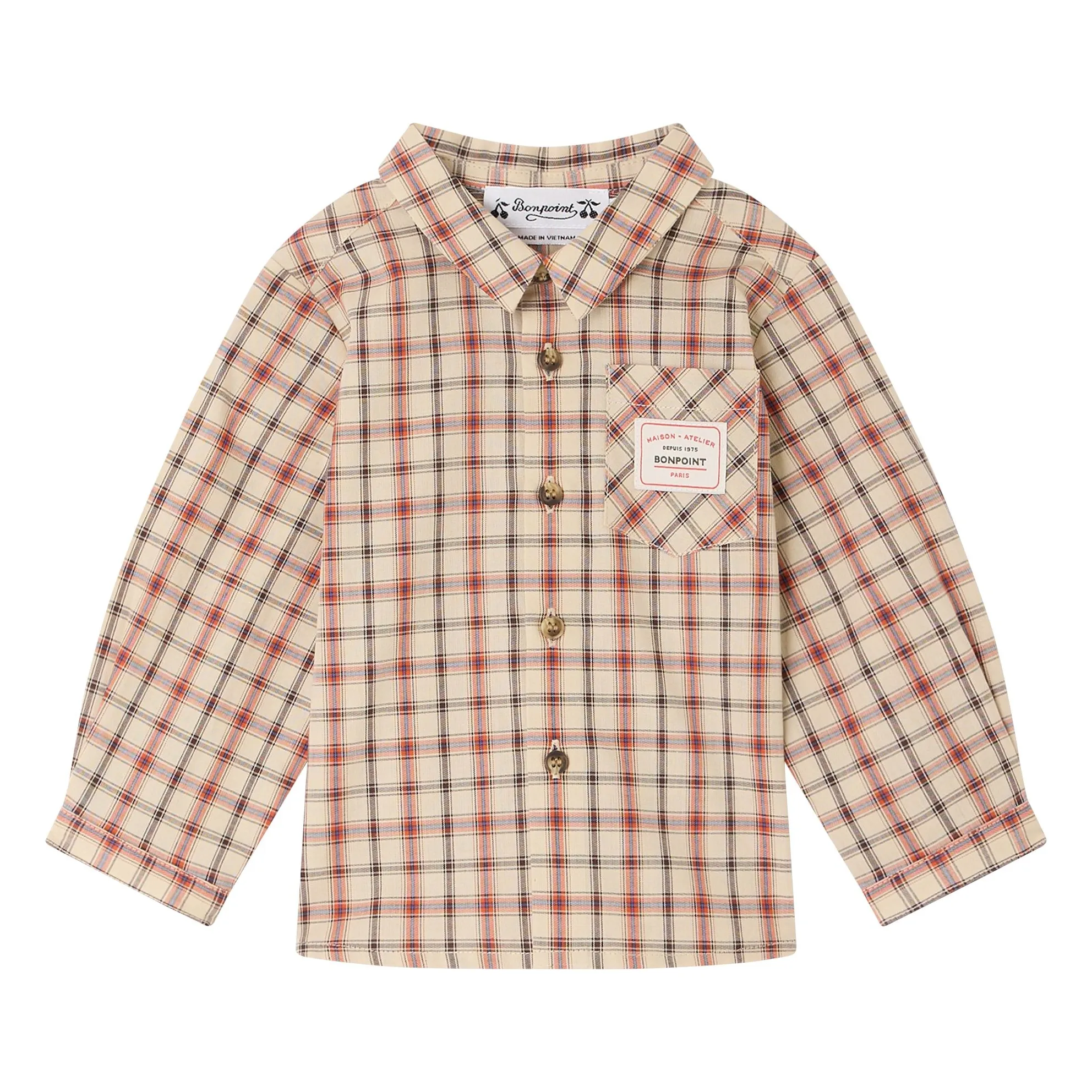 Bonpoint Beige Gillo Shirt Organic Cotton Checks