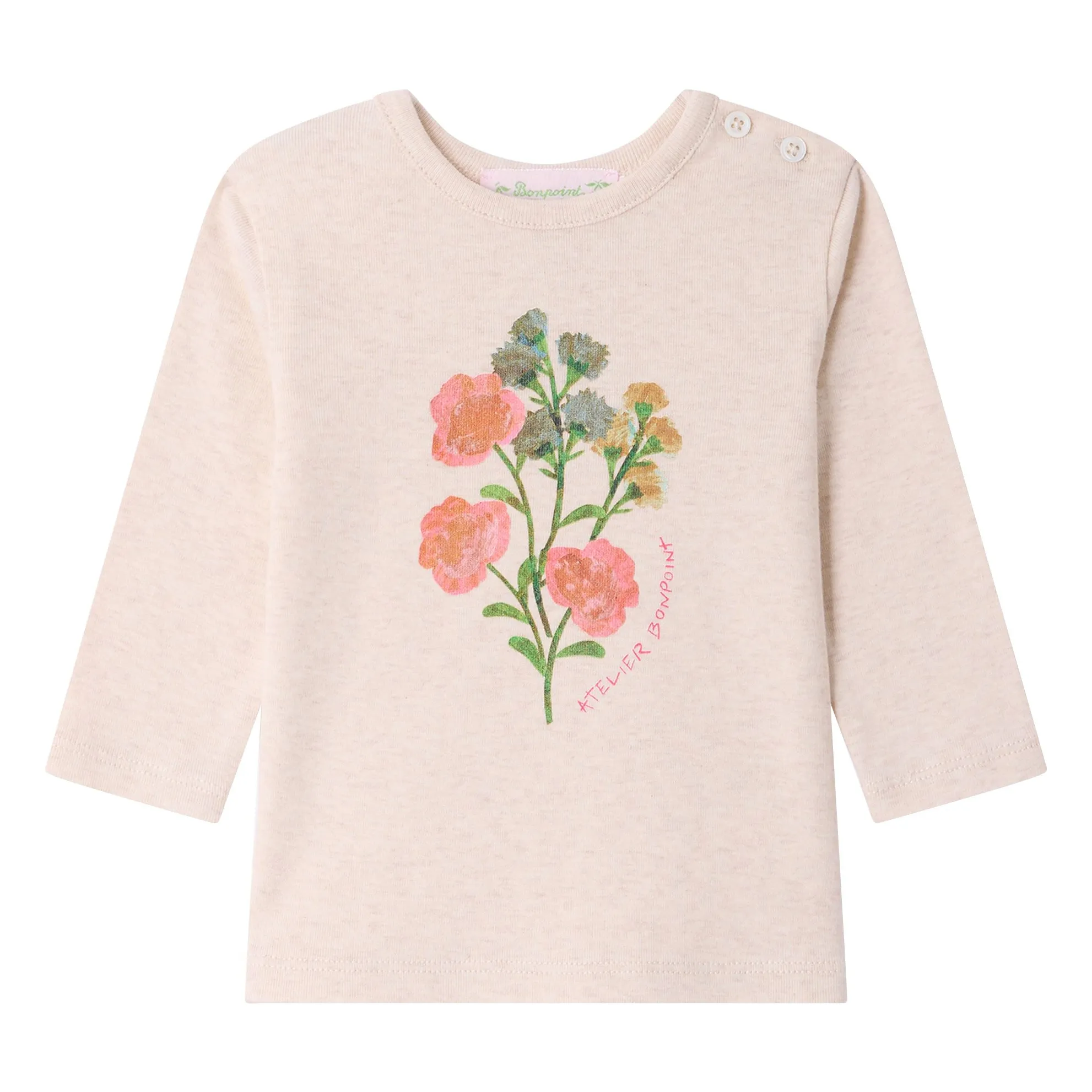 Bonpoint Beige Tahsina Bouquet Of Flowers Organic Cotton T-Shirt
