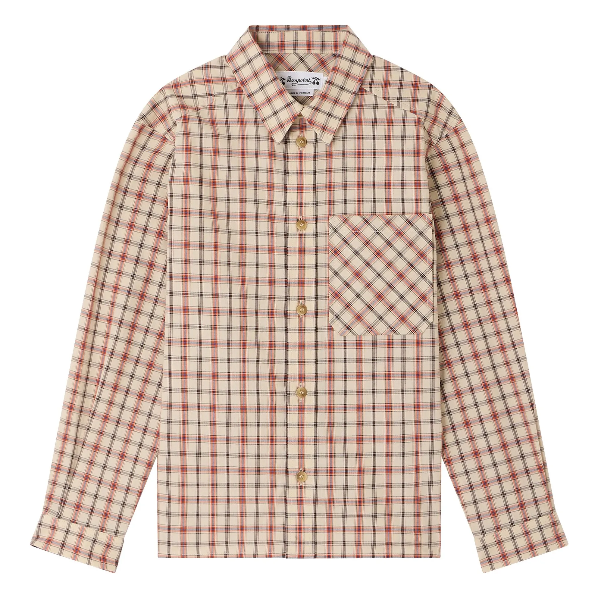 Bonpoint Boys Beige Chemise Marceau Carreaux Coton Bio