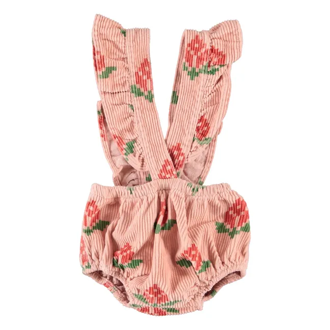 Bloomer à Bretelles Fleuri Velours Côtelé Coton Bio | Rose