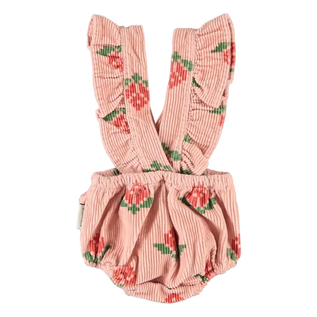 Bloomer à Bretelles Fleuri Velours Côtelé Coton Bio | Rose