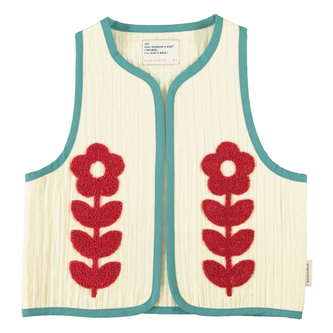 Gilet Sans Manches Brodé Coton Bio | Ecru
