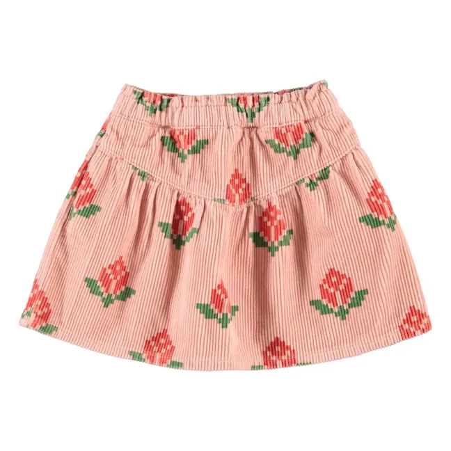 Jupe Fleurie Velours Côtelé Coton Bio | Rose