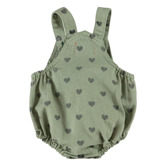 Barboteuse Cœurs Coton Bio | Vert