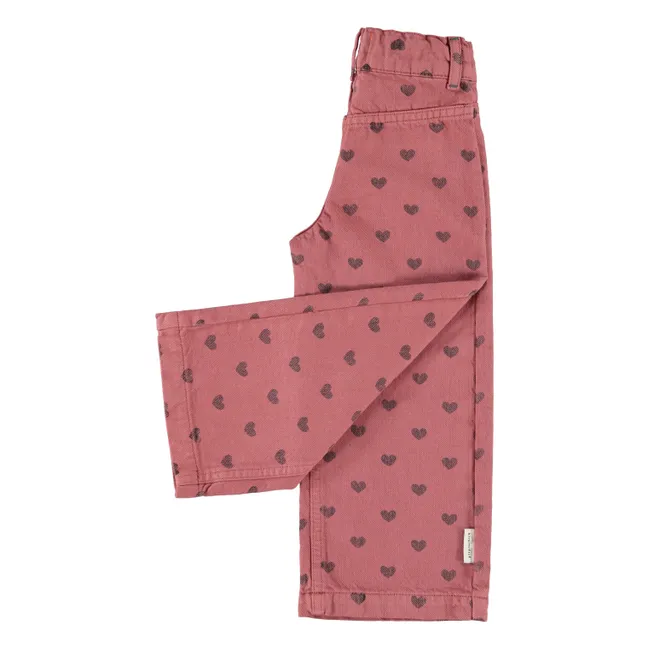 Pantalon Flare Cœurs Coton Bio | Rose