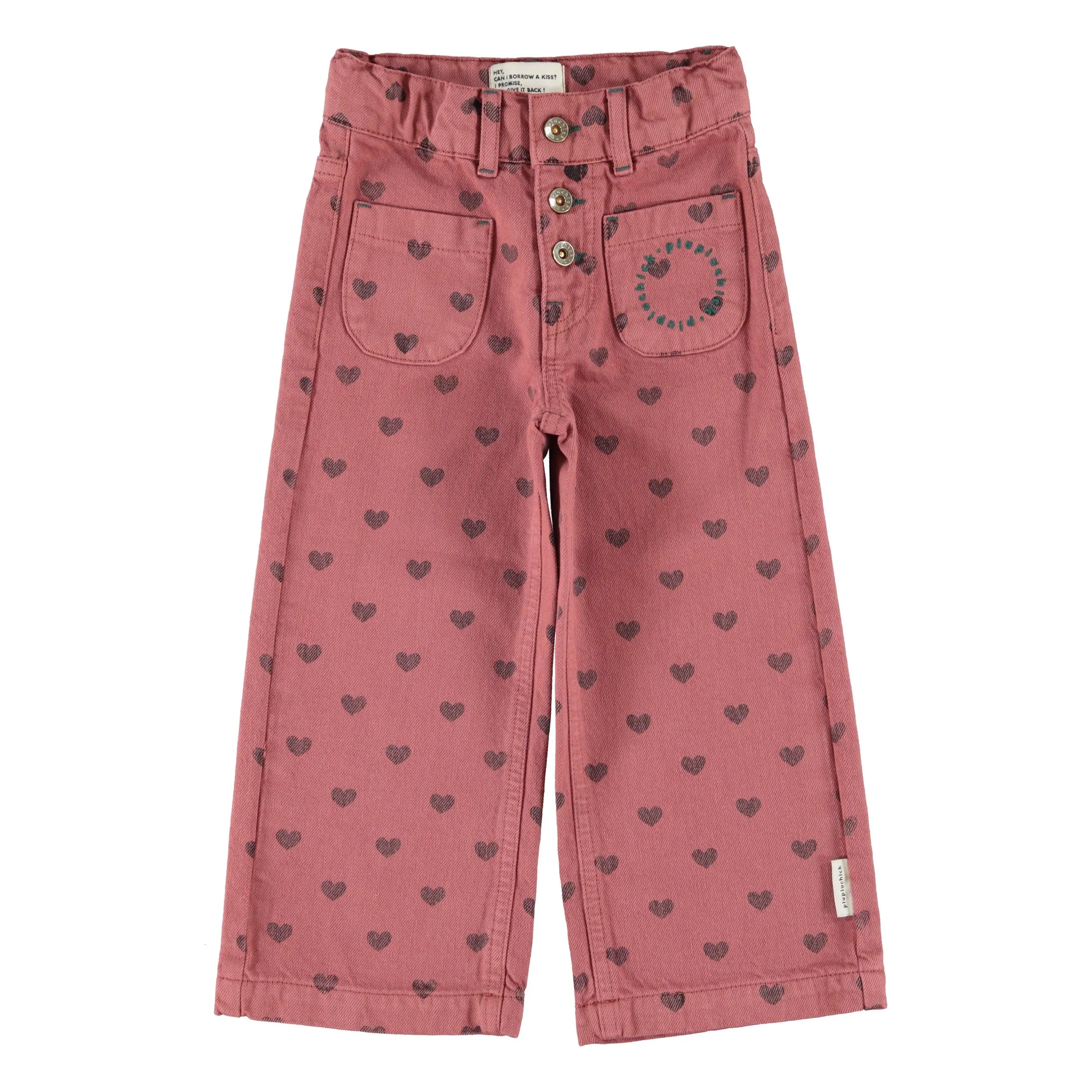 Pantalon Flare Cœurs Coton Bio | Rose- Image produit n°0