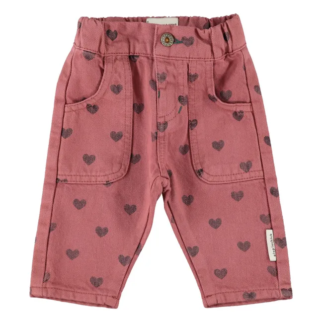 Pantalon Cœurs Coton Bio Bébé | Rose