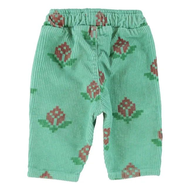 Pantalon Fleuri Velours Côtelé Coton Bio | Vert