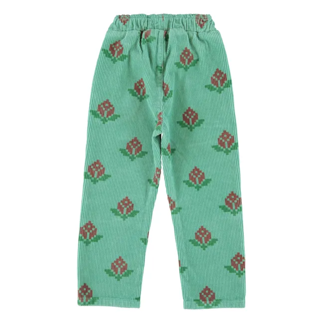 Pantalon Fleuri Velours Côtelé Coton Bio | Vert