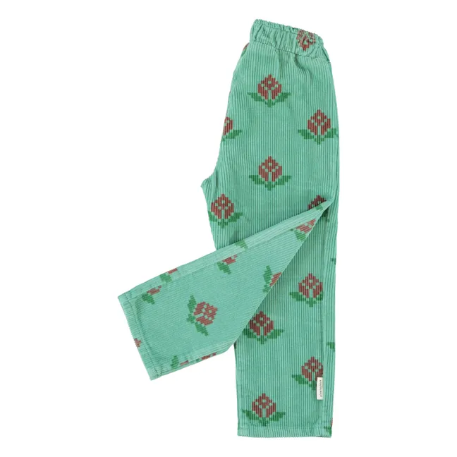 Pantalon Fleuri Velours Côtelé Coton Bio | Vert