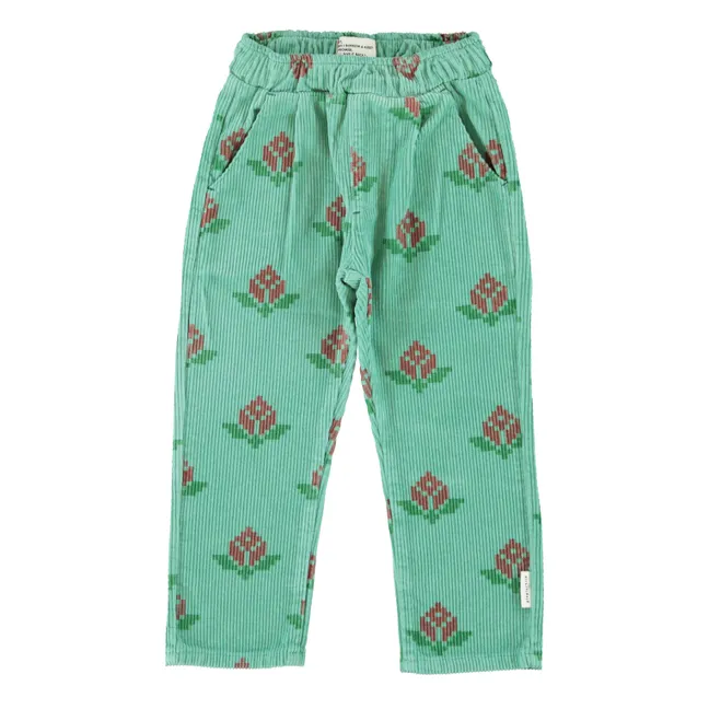 Pantalon Fleuri Velours Côtelé Coton Bio | Vert