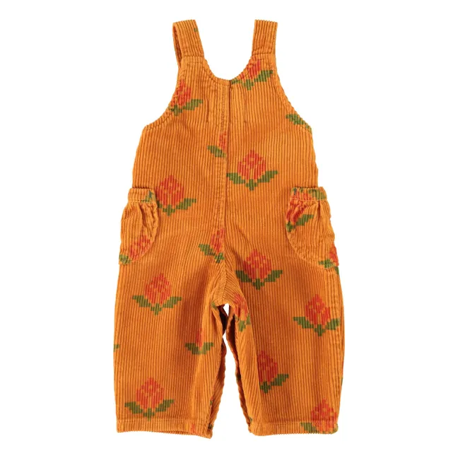 Organic Cotton Corduroy Flower Dungarees | Camel