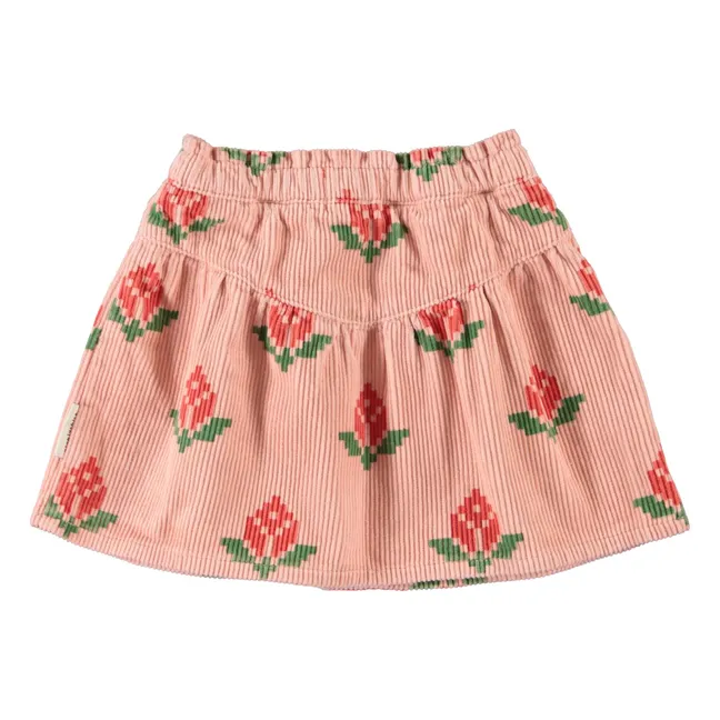 Jupe Fleurie Velours Côtelé Coton Bio | Rose