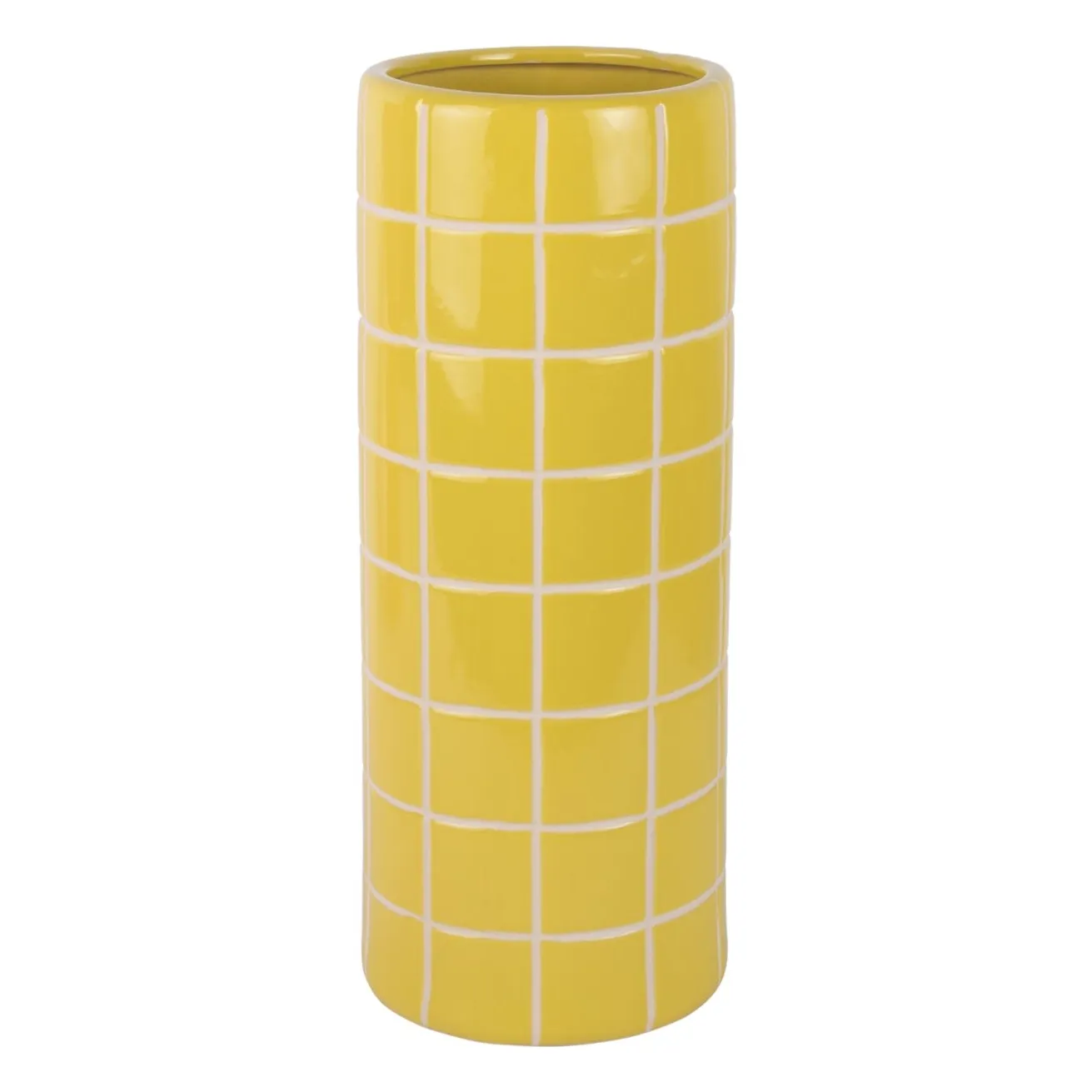 Present Time Yellow Retro Tiles Round Vase
