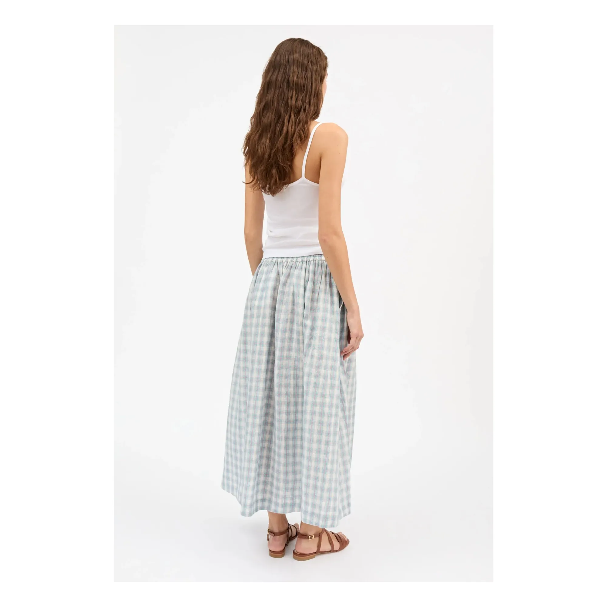 Jupe Carreaux Dagny Coton Bio | Bleu- Image produit n°2