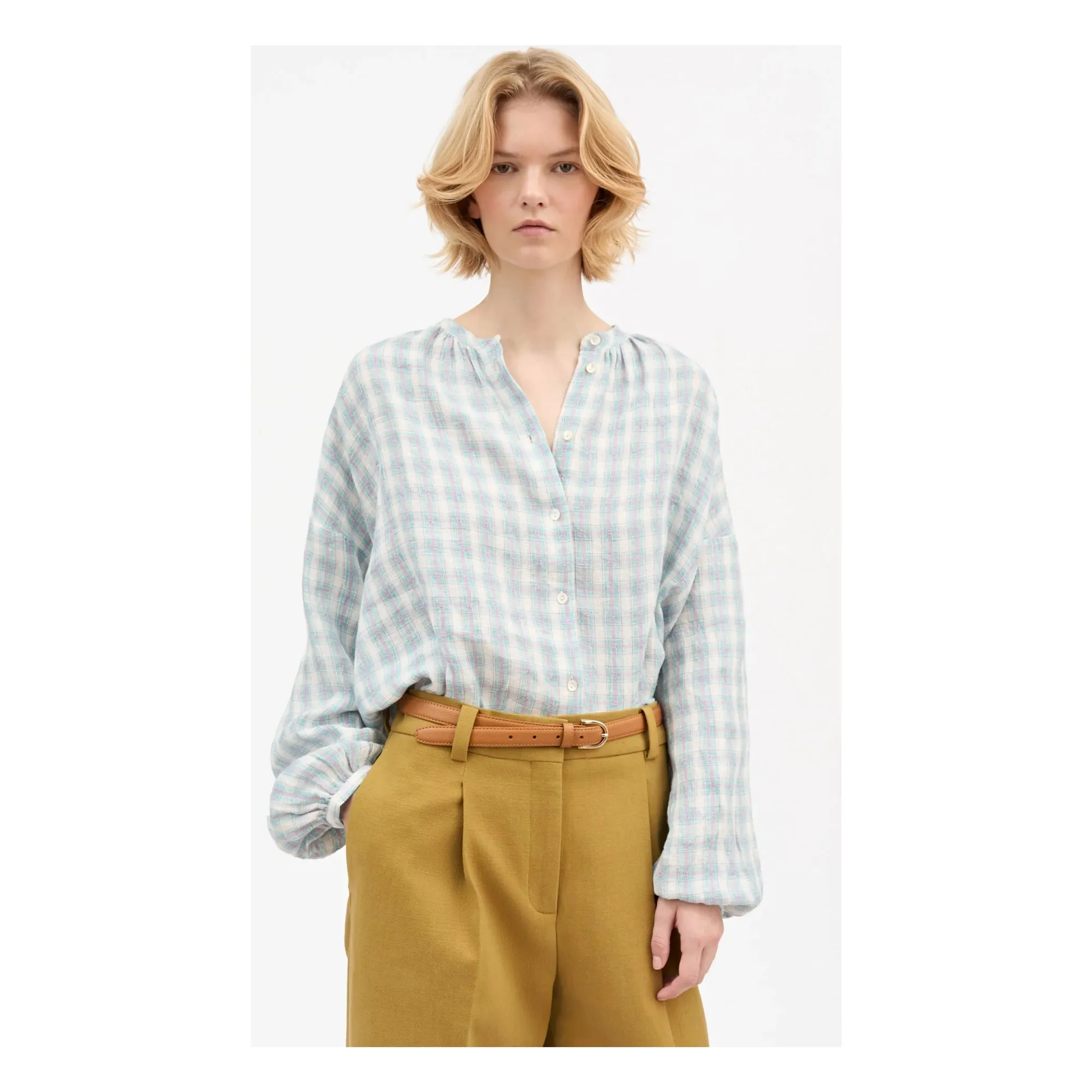 Blouse Carreaux Cilla Lin | Bleu- Image produit n°4