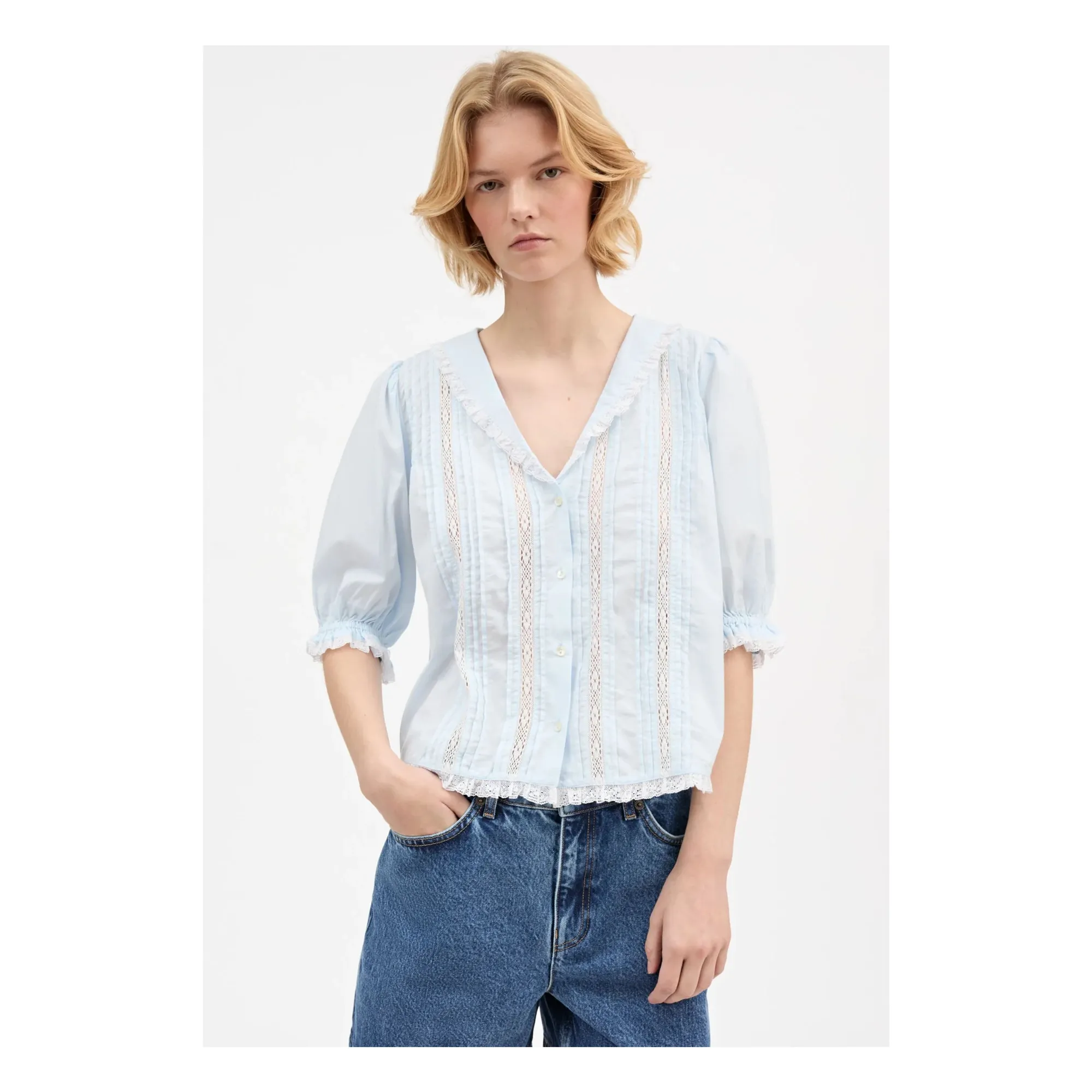 Blouse Magnolia Coton Bio | Bleu ciel- Image produit n°4