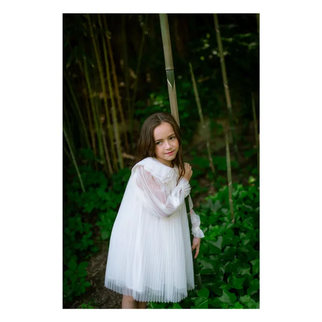 Robe Col Feston Reena Tulle Plissé | Crème