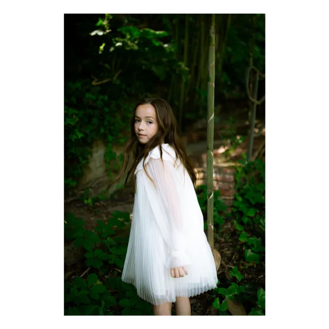 Robe Col Feston Reena Tulle Plissé | Crème