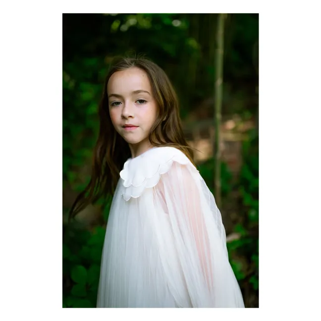 Robe Col Feston Reena Tulle Plissé | Crème