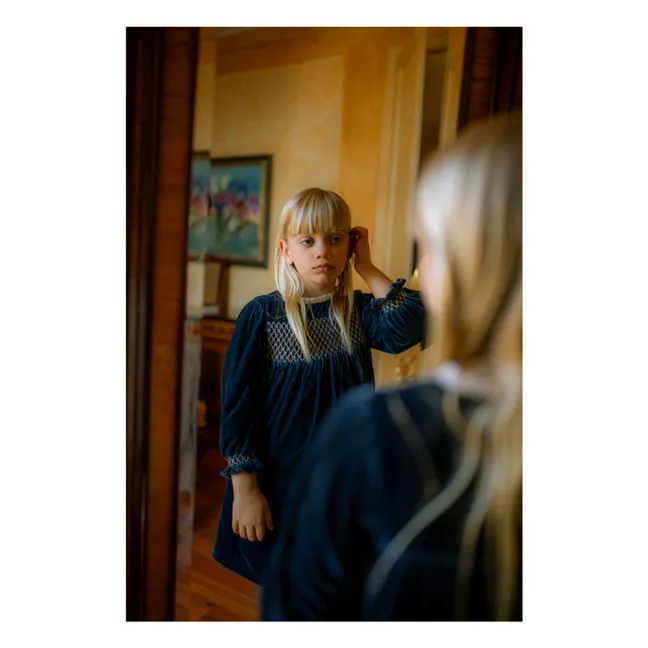 Silvia Velours Smocked Dress | Navy blue