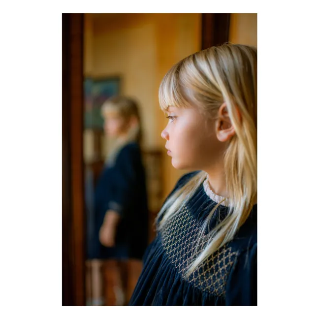 Silvia Velours Smocked Dress | Navy blue