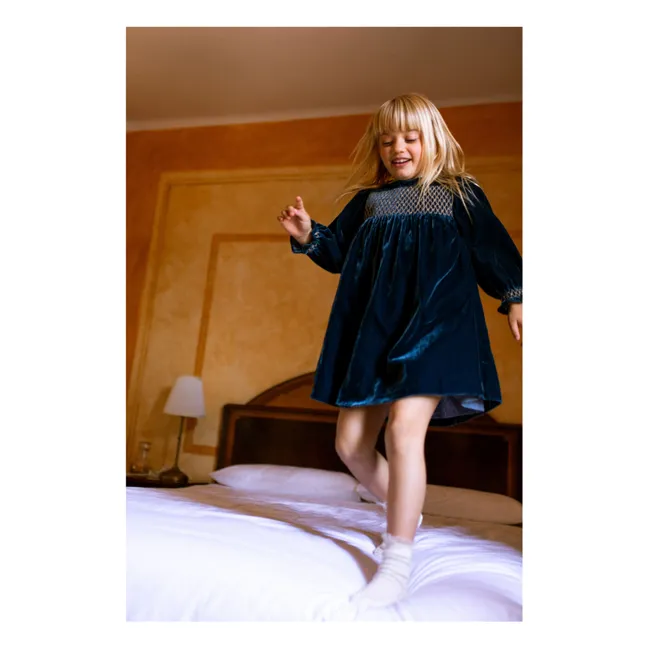 Robe Smockée Silvia Velours | Bleu marine