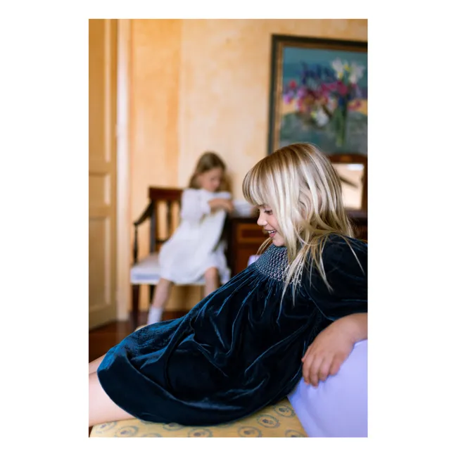 Silvia Velours Smocked Dress | Navy blue