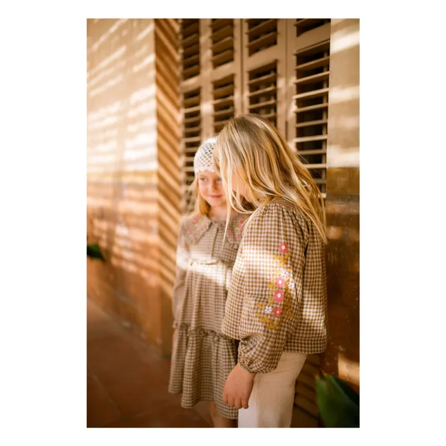 Blouse Brodée Evelina Carreaux | Brun kaki