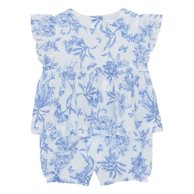 Floral Top and Shorts Set - Inspired by Toile de Jouy | Electric blue